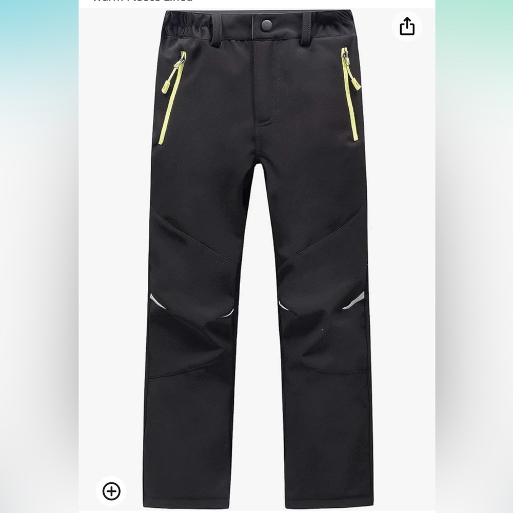 Kids fleece-lined, Hiking Pants. Black with yellow accents, Girls size 6